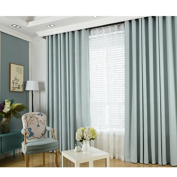 curtain for the live room Thick Linen Solid Color Blackout Curtain Fabric Custom Hotel Living Room Bedroom Finished Curtain