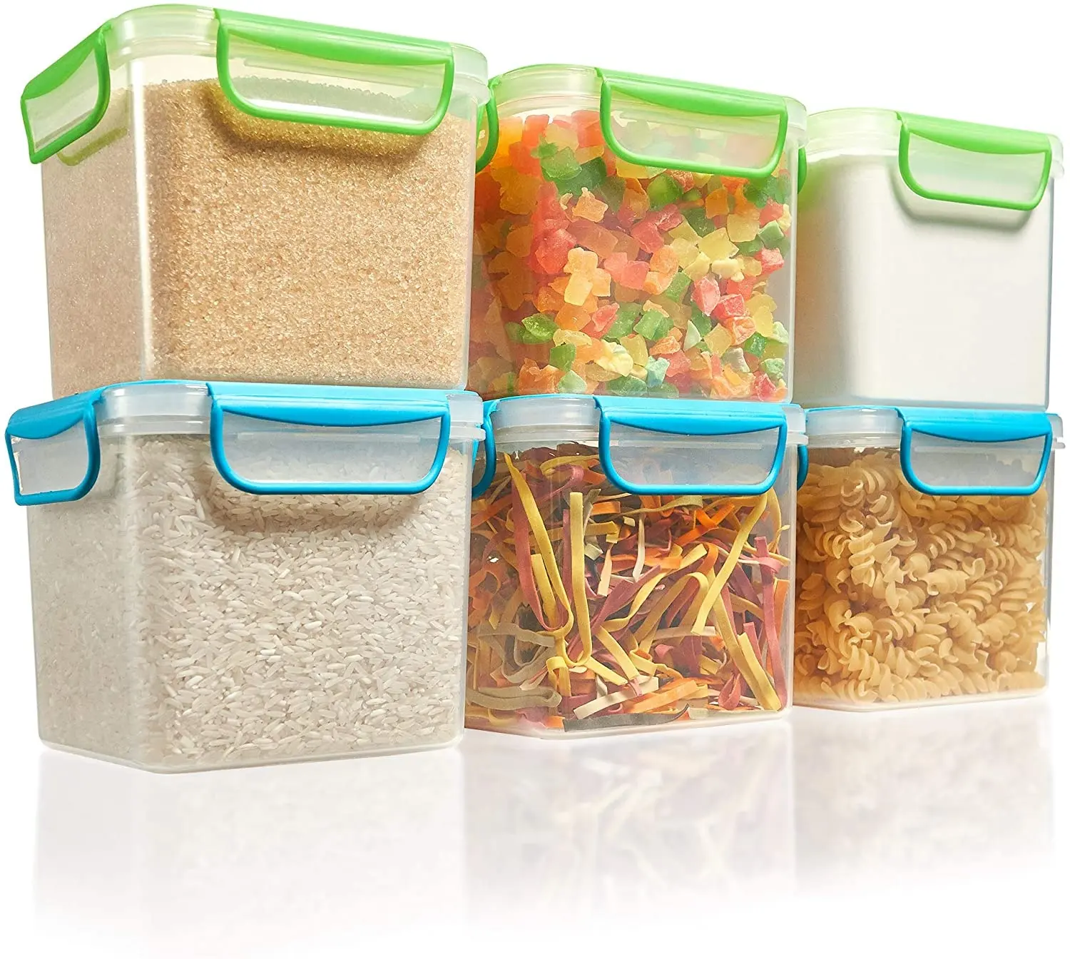 6 Airtight Food Storage Containers 44 ounces for Dry Goods, Baking Supplies, Flour, Sugar, Pasta, Rice, etc. - Kitchen Pantry Pl
