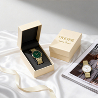 Boîte à montre Fivefine personnalisée en carton vert, étui de protection rigide de luxe violet avec gaufrage, insert en éponge fait main, boîte cadeau pour montre-bracelet