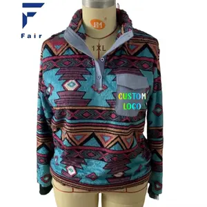 OEM Embroidery Mens Fleece Jackets Fuzzy Sherpa Sweatshirts Button Down Pullover Coats Western Vintage Sweaters with Pocket