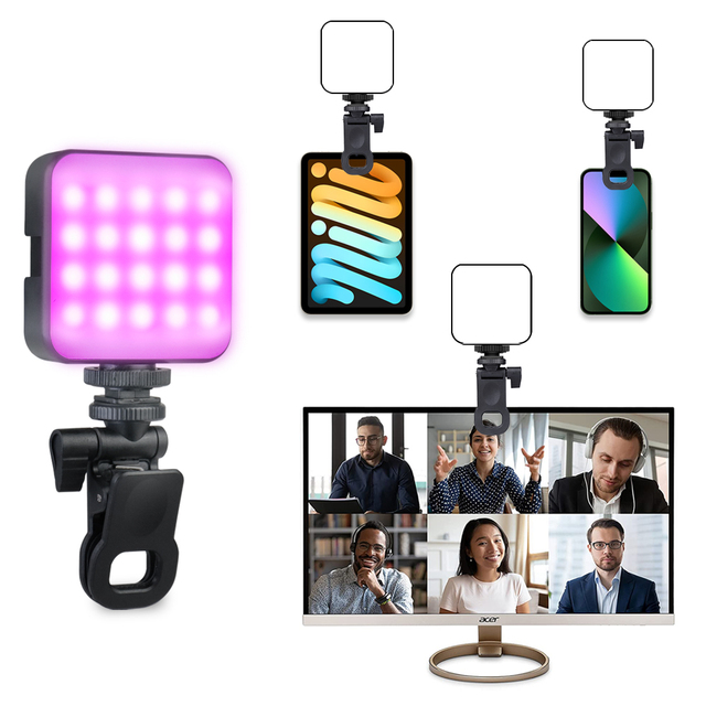 T64 RGB LED Camera Light Rechargeable LED Panel Lamp for Camera Phone Photography RGB LED Video Light