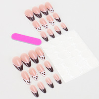 Faux ongles en ABS, amande nude marron, French manucure et imprimé léopard, à presser, réutilisables, 24 pièces, vente en gros