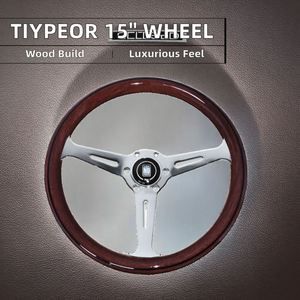 380MM ABS Volante Universal 15 Inch Black 3 Spoke Luxury Classic Vintage <b>Wood</b> Grain Steering <b>Wheel</b> - Product Image 2