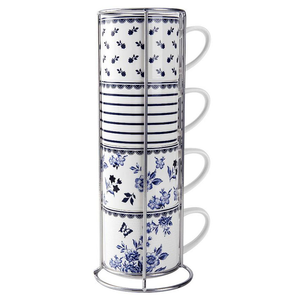 Custom Color Porcelain Milk Tea Mug <b>Set</b> 4 Tower Decal Ceramic Stackable Stoneware Dishwasher <b>Microwave</b> Safe Business Gift - Product Image 1