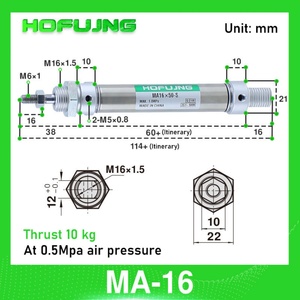 Cilindro Neumático de Aire Miniatura de Acero Inoxidable con Pistón Redondo, Serie MA Estándar de Doble Acción Ajustable, Tipo SMC - Product Image 5