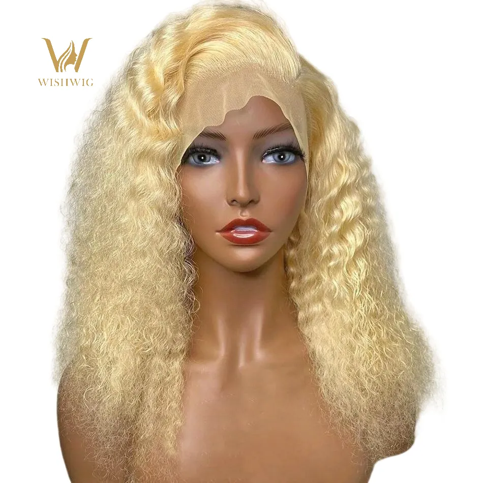 Glueless 613 Pirang Dikepang Full Hd 13X6 Renda Frontal Virgin Wig Keriting Dalam Rambut Mentah Penjual Grosir UNTUK WANITA HITAM