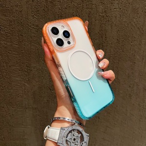 Gradient Color Border Magnetic Phone Case For <b>iPhone</b> 18 17 16 15 14 13 12 Pro Max Shockproof Transparent Protective Cover - Product Image 3