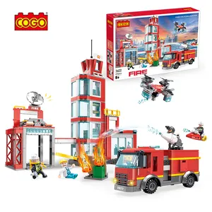 COGO บล็อกสร้างเมืองของเด็ก,ของเล่นปริศนาประกอบบล็อกสร้างเครื่องยนต์ดับเพลิง
