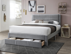 Luxury Modern Adjustable Soft <b>Bed</b> 1pc Full Size with Storage Drawer Gray Corduroy Headboard Bedroom Furniture - Product Image 1