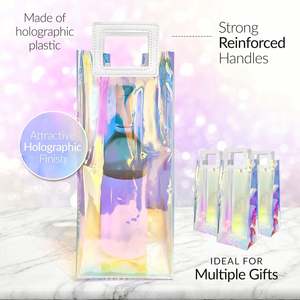 Custom Size Holographic Wine Gift Bags Reusable PVC Clear Large <b>Bottle</b> Tumbler with Handles - Product Image 3