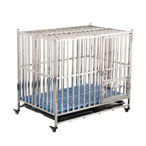 Las jaulas para mascotas de acero inoxidable de alta calidad incluyen un cuenco colgante y una almohadilla para jaulas grandes y pesadas para perros