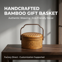 Panier en bambou tressé avec couvercle, style chinois vintage, petite boîte de rangement avec poignée en bois pour cérémonie du thé et emballage cadeau