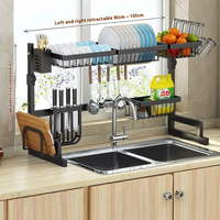 Porte-couteaux d'égouttage télescopique noir OEM Support de rangement pour évier de cuisine en métal et acier inoxydable pour bols à vaisselle, baguettes et épices
