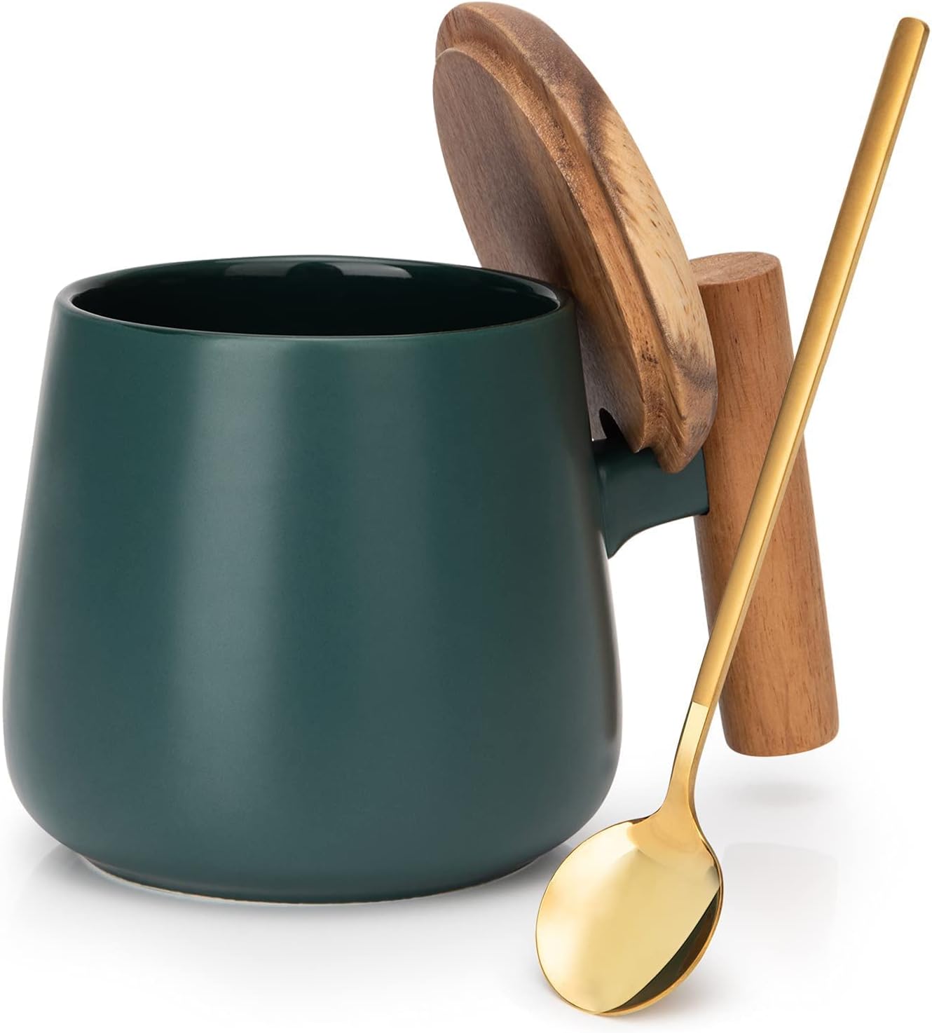Wholesale 14 Oz Ceramic Coffee Mugs with Wood Lid & Spoon