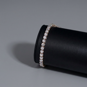 Luxury 14K <b>Solid</b> <b>Gold</b> Hand Setting Round Brilliant Cut Lab Grown Diamond Tennis Bracelet IGI Certified 4MM - Product Image 4