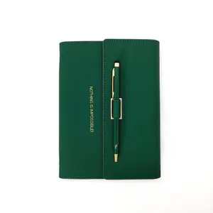 Custom Luxury Green Leather Loose Leaf Budget Binder Journal Notebook 2024 Planner Refill Pu Leather Cover A5 A6 Binder Diary