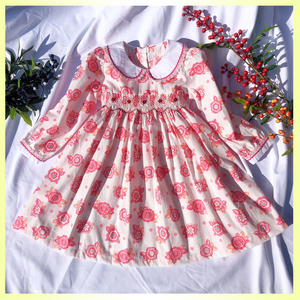 2021 nuovi Vestiti A Maniche Lunghe Vittoriano Risvolto Bambino Smocked Vestito <span class=keywords><strong>Per</strong></span> La Ragazza 3-7 Anni Con L'arco - Product Image 6