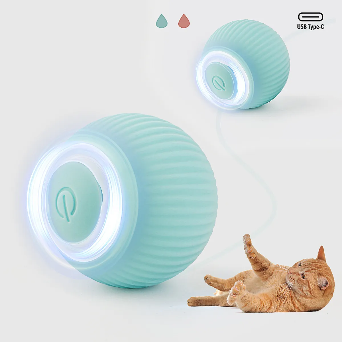 Amazon Wholesale Pet Supplies Cat Playing Ball Pink Blue Rolling USB Electric Ball Toy Silicone Interactive Cat Chew Ball Toy