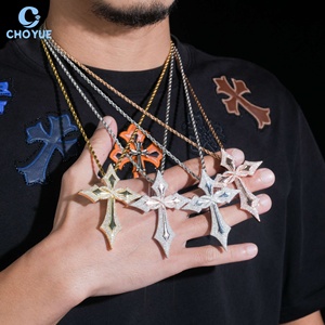 CHOYUE Iced Out Moissanite Cross Pendant 925 <b>Silver</b> 18K Gold Plated Hiphop Jewelry Men's Religious <b>Charm</b> - Product Image 1