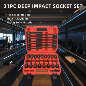 Set Kunci Soket Hex Impact 6 Titik Metrik 31 pcs 1/2 Cr-Mo S2, Panjang 200mm, Lapisan Hitam Oksida, untuk Otomotif/Mobil, DIY, Industri, OEM/ODM - Product Image 2