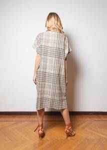 Beige Geometric Hand <b>Block</b> <b>Printed</b> Cotton Kaftan Dress Boho Chic Summer Outfit For Women - Product Image 6