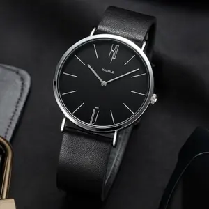 YAZOLE D 506 Relógio de pulso de couro clássico para homens, relógio de pulso de luxo com logotipo personalizado de fábrica minimalista, ideal para venda no atacado