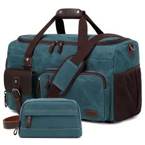 Nerlion tas Duffel perjalanan kanvas olahraga pria, tas bagasi santai kapasitas besar mewah Retro kustom, tas ransel untuk pria