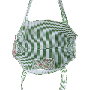 Cotton Quilted Handmade Eco-Friendly Reversible Tote Bag Bohemian Open Top All Seasons Summer Autumn Beach Solid Color Style - Product Image 2