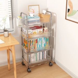 Chariot de rangement à trois niveaux avec roulettes, en plastique transparent et acier inoxydable, design minimaliste pour l'organisation de la salle de bain - Product Image 6