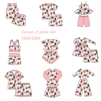 Ensemble de détente 2 pièces en bambou pour enfants, imprimé dessin animé peint à la main, OEM ODM, pyjama doux et respirant en fibre de bambou et élasthanne pour tout-petits
