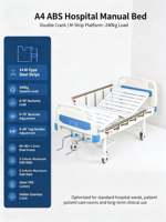 Lit d'hôpital manuel ergonomique Lisen ABS-A4 avec cadre métallique, dossier et repose-genoux réglables en hauteur - Utilisation à domicile et en milieu hospitalier