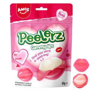 Amos Peelerz Valentijn Creatieve Snoep Groothandel Afpelbare Lippen Vorm Aardbei & Vanille Smaak Gummy Candy - Product Image 1