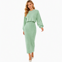 Ensemble robe pull et gilet deux pièces élégant style français, en maille épaisse perlée, à manches longues et taille haute, pour l'automne