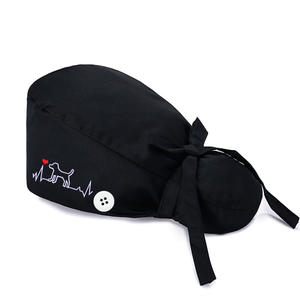 Gorro DE TRABAJO estilo turbante bordado cachorro Cola de Caballo amigable Multicolor suave transpirable con botón para trajes diarios - Product Image 1