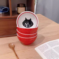 Bol à riz et soupe en céramique sous glaçure, motif chat surpris de style japonais, mignon, compatible micro-ondes, fabriqué en Chine, pour la maison