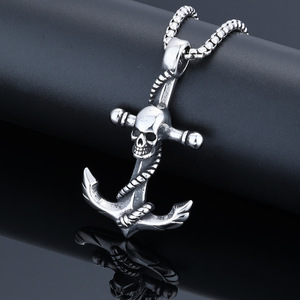 Bijoux Vintage <span class=keywords><strong>Viking</strong></span> en Acier Inoxydable, Pendentif Crâne Ancre Punk en Titane, Collier Crâne de Pirate Marin pour Hommes et Femmes - Product Image 3