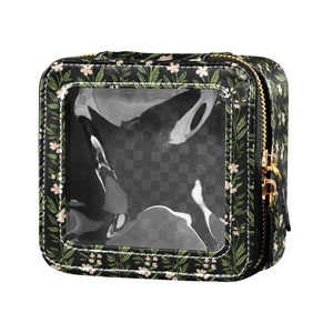 PU Leather <b>Transparent</b> PVC Clear Portable Toiletry <b>Bag</b> Cosmetic Travel <b>Makeup</b> <b>Bag</b> Hawaii Flowers Print - Product Image 2