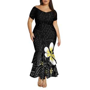 เดรสทรงหางปลาสำหรับผู้หญิงขนาดใหญ่พิเศษเดรสยาวคอวีลึกเปิดไหล่เดรสงานพรอมดีไซน์แบบโพลินีเซียนสำหรับฤดูร้อน - Product Image 3