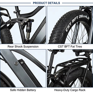 Bicicleta Eléctrica de Descenso de Montaña, Bicicleta Eléctrica de Montaña de Fibra de Carbono, 48v 750w, Batería Integrada, Suspensión Completa, Todoterreno - Product Image 4