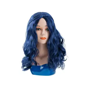 Anxin Cosplay Wig Long Wavy Blue Famale Fashion Costume Party Wig