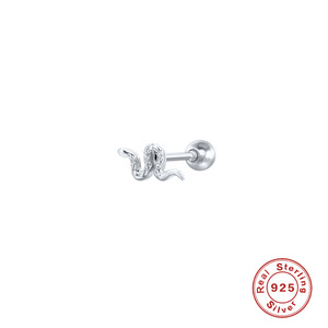 Boucles d'oreilles clous en argent sterling S925, mini-serpent serti de diamants, style européen et américain, créatives, pour cartilage d'oreille - Product Image 5