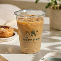 Gobelets à café en plastique PET haute transparence de 98 mm et 14 oz avec logo personnalisé, gobelets jetables pour boissons froides, café, milkshake, thé, OEM
