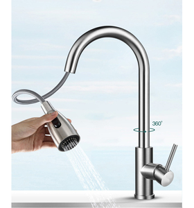 Thép hiện đại duy nhất xử lý 360 độ xoay bồn rửa nhà bếp <span class=keywords><strong>tap</strong></span> bàn gắn vòi nước nhà bếp với kéo xuống phun - Product Image 1