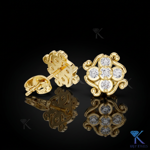 Lab Grown Diamond Vintage Scroll <b>Stud</b> Earrings 5 Stone Cluster 14K 18K Solid Gold Fine Women Jewelry Anniversary Wedding Party - Product Image 1