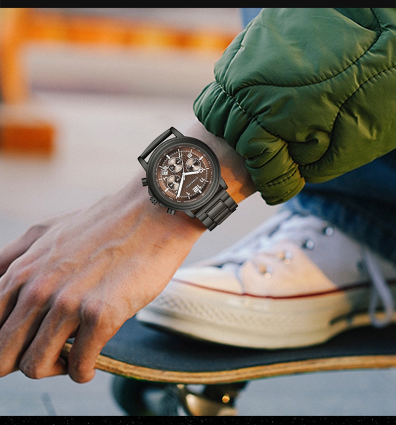 Kunhuang New Men's Calendar Watch Alloy Wood Waterproof Fashion Watch Independent Hot Sale Gift Chronograph Stop Watches