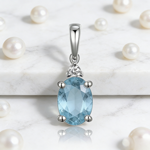 Pendentif de luxe personnalisé plaqué or 14 carats avec diamant CVD cultivé en laboratoire IGI/HPHT, cadeau de fiançailles classique, pierre de naissance Mars Aigue-marine, pour pull - Product Image 3