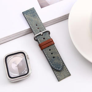 Correas de reloj híbridas de cuero y mezclilla estilo verano Upro New Design para Apple S10 Huawei GT5, color azul claro, estilo retro, bandas de reloj de mezclilla azul. - Product Image 5