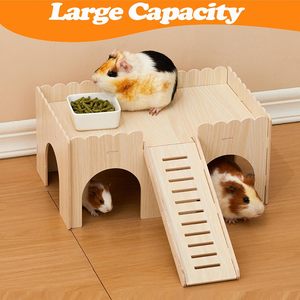 Grande <span class=keywords><strong>Habitat</strong></span> per animali staccabile in legno 4 ingressi rampa castello scale rifugio caverna capanna per cavie ricci piccola gabbia per animali domestici - Product Image 3