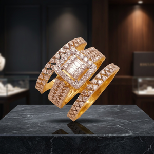 Luxury Women Yellow <b>Gold</b> <b>Cocktail</b> <b>Ring</b> With Emerald Cut Diamond Geometric Design Engagement Jewelry - Product Image 3