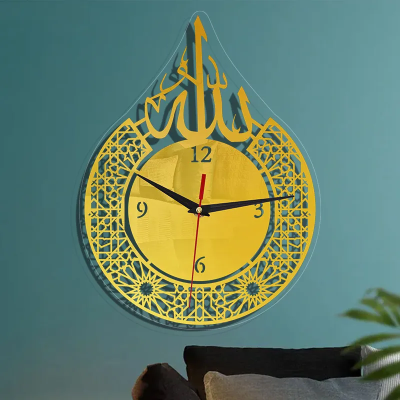 2022新しいEid家の装飾壁時計イスラム時計イスラム教徒のラマダンの装飾のためのイスラムの祈りの時間家のための豪華な壁時計